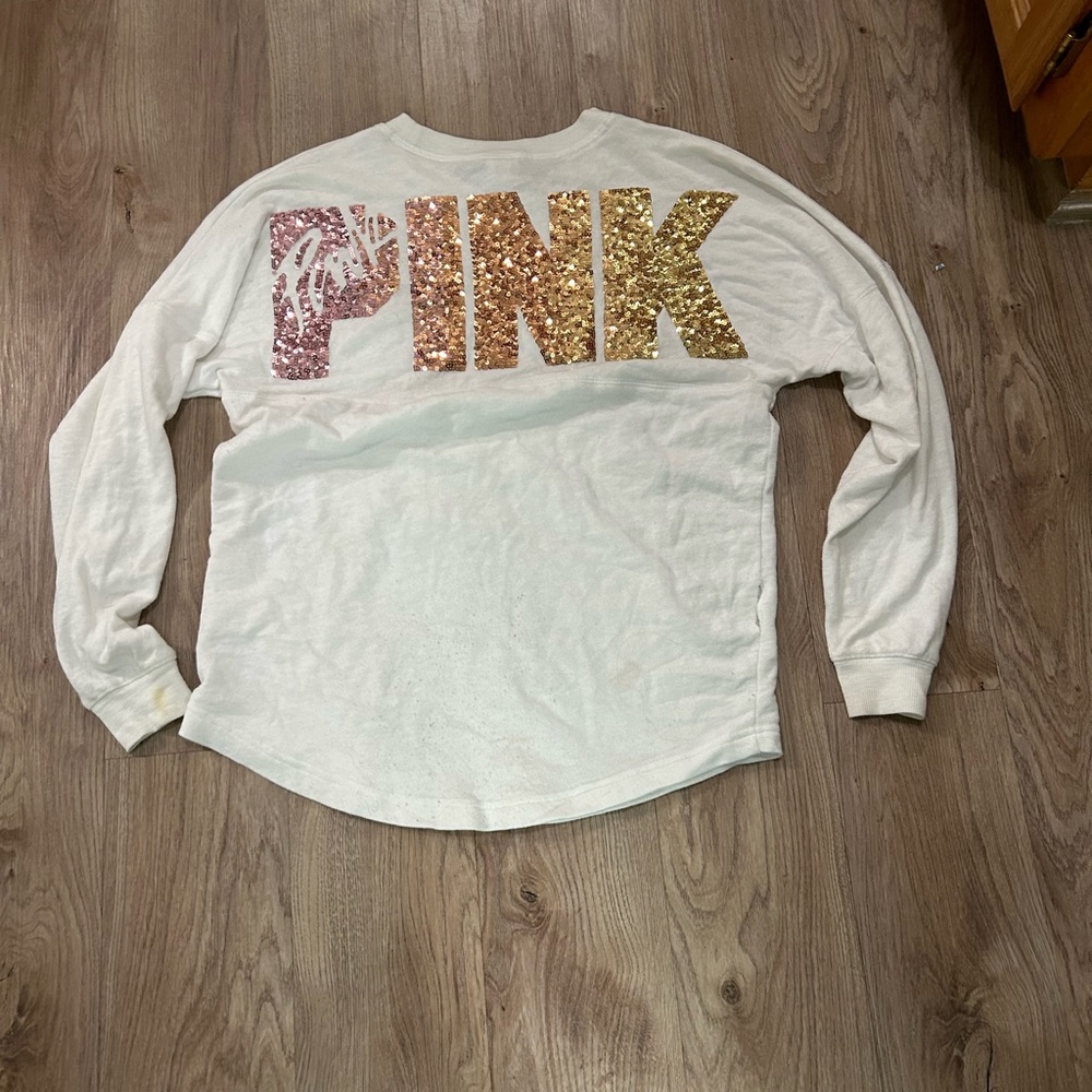 Pink varsity crew neck with sequins - Picture 1 of 3